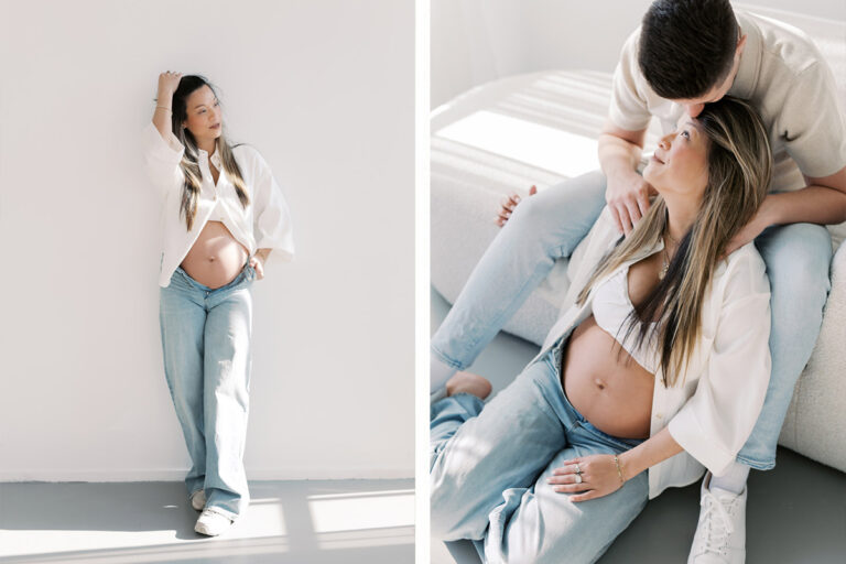 Maternity photoshoot in Amsterdam pregnancy photos in daylight photostudio the Netherlands moderne boudoir zwangerschapsshoot met stoere boudoir foto's in daglichtstudio Fotoshoot fotograaf Milou van Ham Fotografie